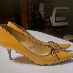 Diba Yellow Heels with Bow Accent